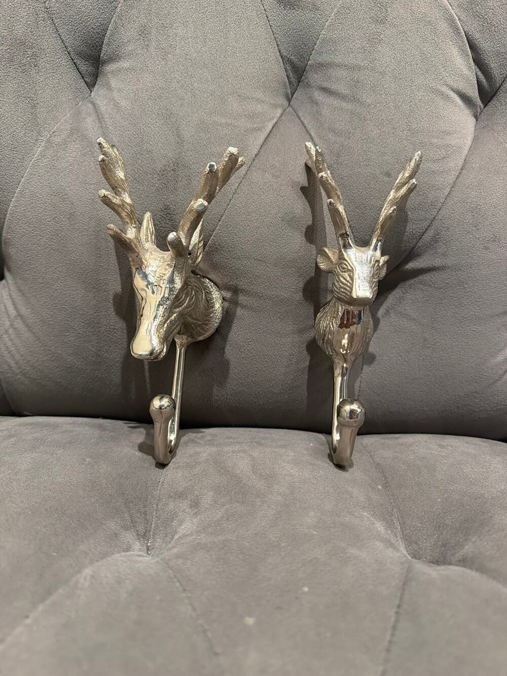 GO Home Wilderness Polished Aluminum Deer Head Wall Hooks Stag Set of 2
